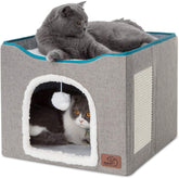Premium 2-in-1 Foldable Pet Bench & Cat House, Multi-Functional Cat Villa with Integrated Scratching Board, All-Season Padded Ottoman Kennel for Modern Homes