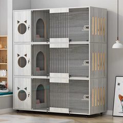 Luxury Multi-Layer Wooden Cat Villa, Extra-Large Commercial Grade Indoor Pet Cabinet, Integrated Multi-Functional Cat House & High-Capacity Habitat for Home or Business