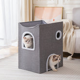 Premium 2-Tier Arch Cat Villa with Integrated Scratching Board, All-Season Foldable Cat House and Tunnel Nest for Play and Sleep