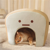 Kawaii Bread Toast Enclosed Cat Bed, Large Capacity All-Season Private Pet Villa, Fully Surrounded Soft Plush Nest for Deep Sleep and Comfort