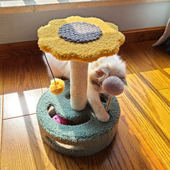 Interactive 3-Tier Cat Turntable with Sisal Scratching Post and Teaser Ball for Indoor Cats