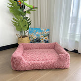Orthopedic Pet Sofa Bed - Thickened High-Resilience Sponge Dog Couch - Soft Plush Pink Sleeping Mat & Furniture Protector for Small to Medium Pets