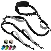 Hands-Free Reflective Dog Running Leash - Multifunctional Bungee Leash with Waist Belt for Sports, Fitness, and High-Visibility Night Walking
