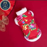 Traditional "Dongbei Big Flower" Pet Winter Jacket - Ultra-Thickened Festive Parka for Cats, British Shorthair, Pomeranians, and Small Dogs
