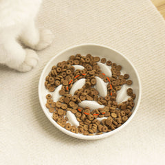Whisker-Friendly Ceramic Slow Feeder Cat Bowl - Anti-Gulping & Anti-Choking Pet Dish - Heavyweight Non-Slip Ceramic Bowl to Prevent Spillage & Tipping