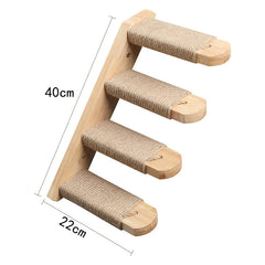 Wall-Mounted Multi-Level Solid Wood Cat Climber with Natural Sisal Scratching Steps and Interactive Play Stairs