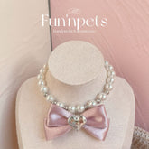 Luxury Pet Pearl Collar with Elegant Ribbon Bow – Adjustable Jewelry Necklace for Cats, Bichon Frize, Poodles, and Small Breed Dogs – Premium Wedding & Party Accessories