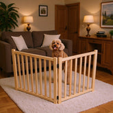 Expandable Wooden Pet Playpen Modular Indoor Safety Fence for Small & Medium Dogs Customizable Multi-Shape Splice Dog Pen Freestanding Decorative Wood Pet Barrier