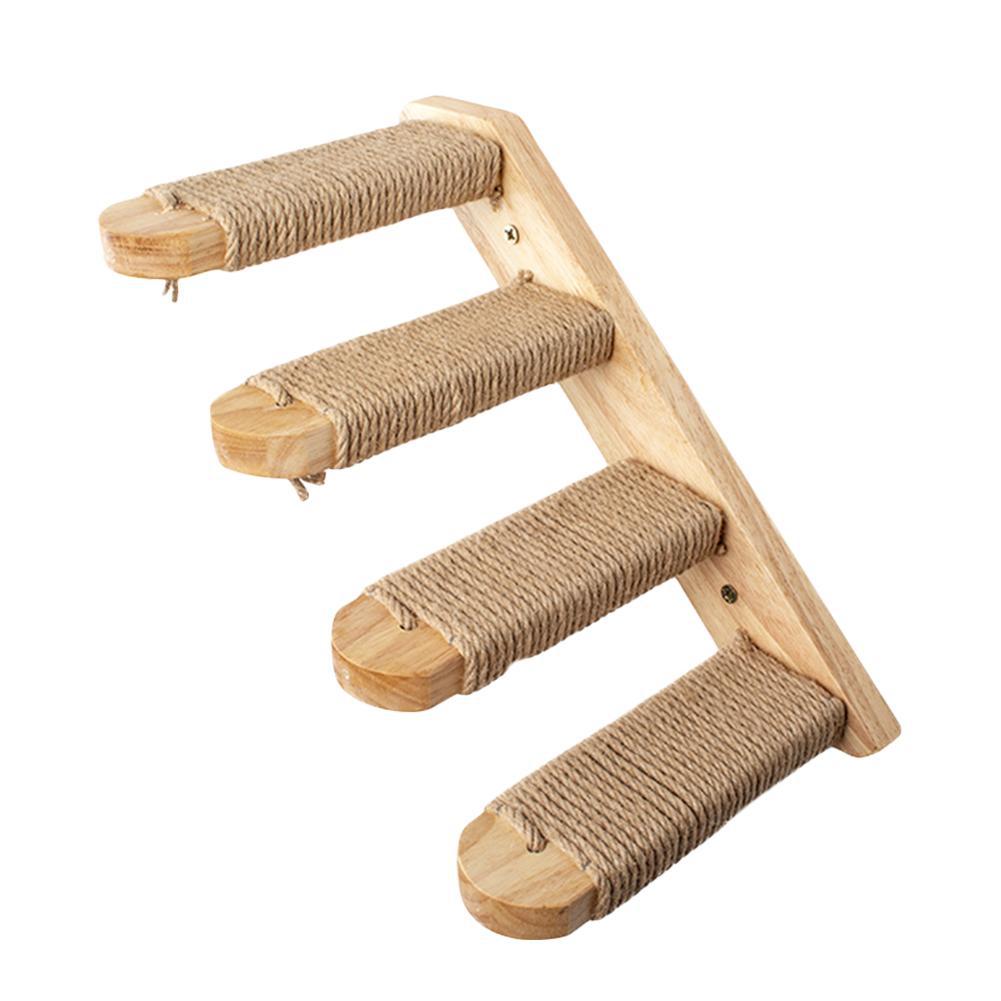 Wall-Mounted Multi-Level Solid Wood Cat Climber with Natural Sisal Scratching Steps and Interactive Play Stairs