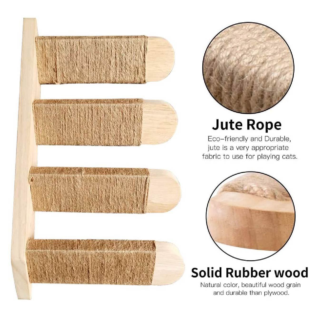 Wall-Mounted Multi-Level Solid Wood Cat Climber with Natural Sisal Scratching Steps and Interactive Play Stairs