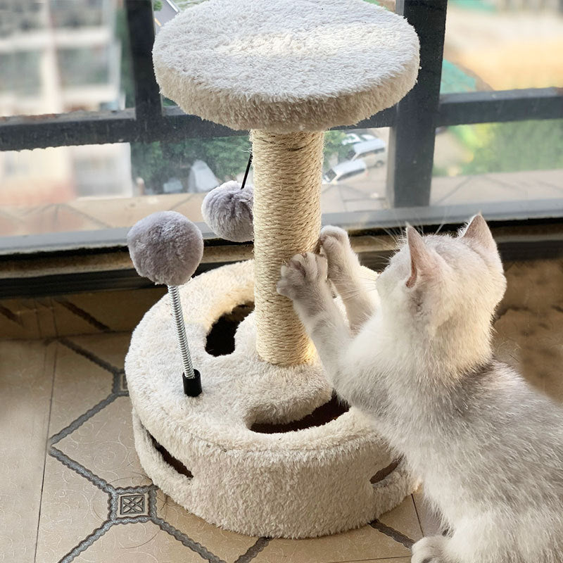 Interactive 3-Tier Cat Turntable with Sisal Scratching Post and Teaser Ball for Indoor Cats